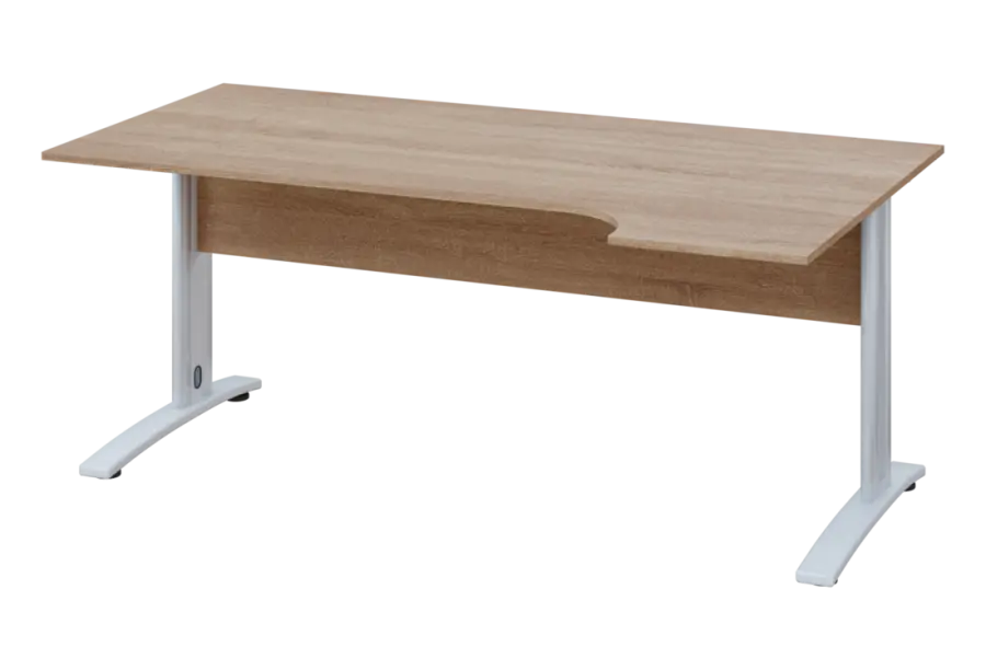 ERK 18 - 184 stůl kancelářský, rohový, pravý, kovová podnož bílá, deska 18 mm, široký 1800 mm, dub bardolino